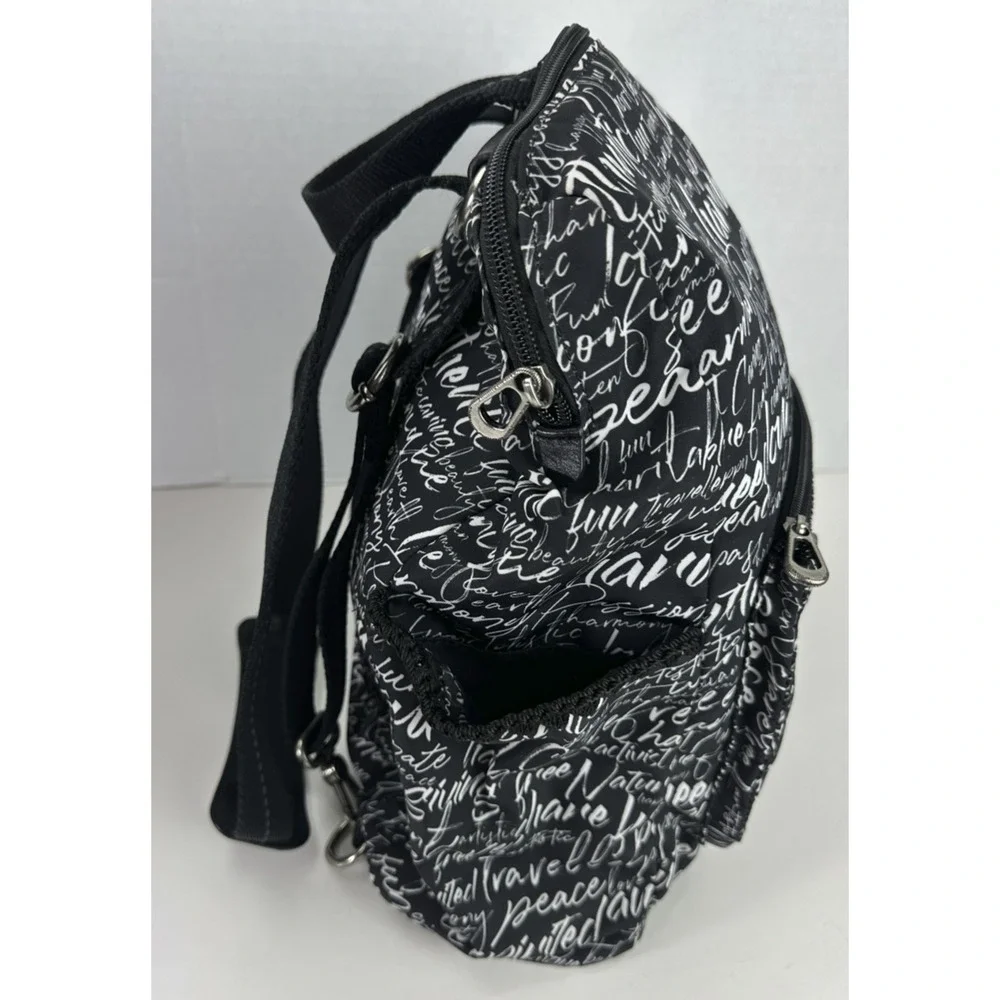Sakroots Black Backpack White Script Print Convertible Travel Boho Bag Keychain - Picture 13 of 16